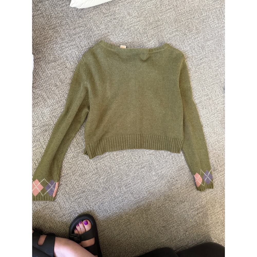 Lee one true fit vintage wool cropped argyle cardigan sweater XL - Picture 3 of 4